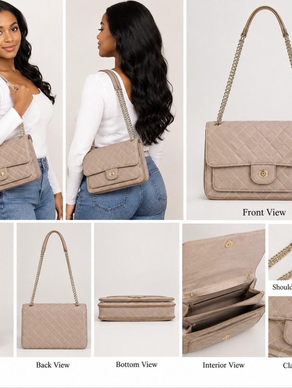 NWOT Quilted Shoulder Bag with Wallet, Gold Turn Lock, Cream NO CALL OUTS